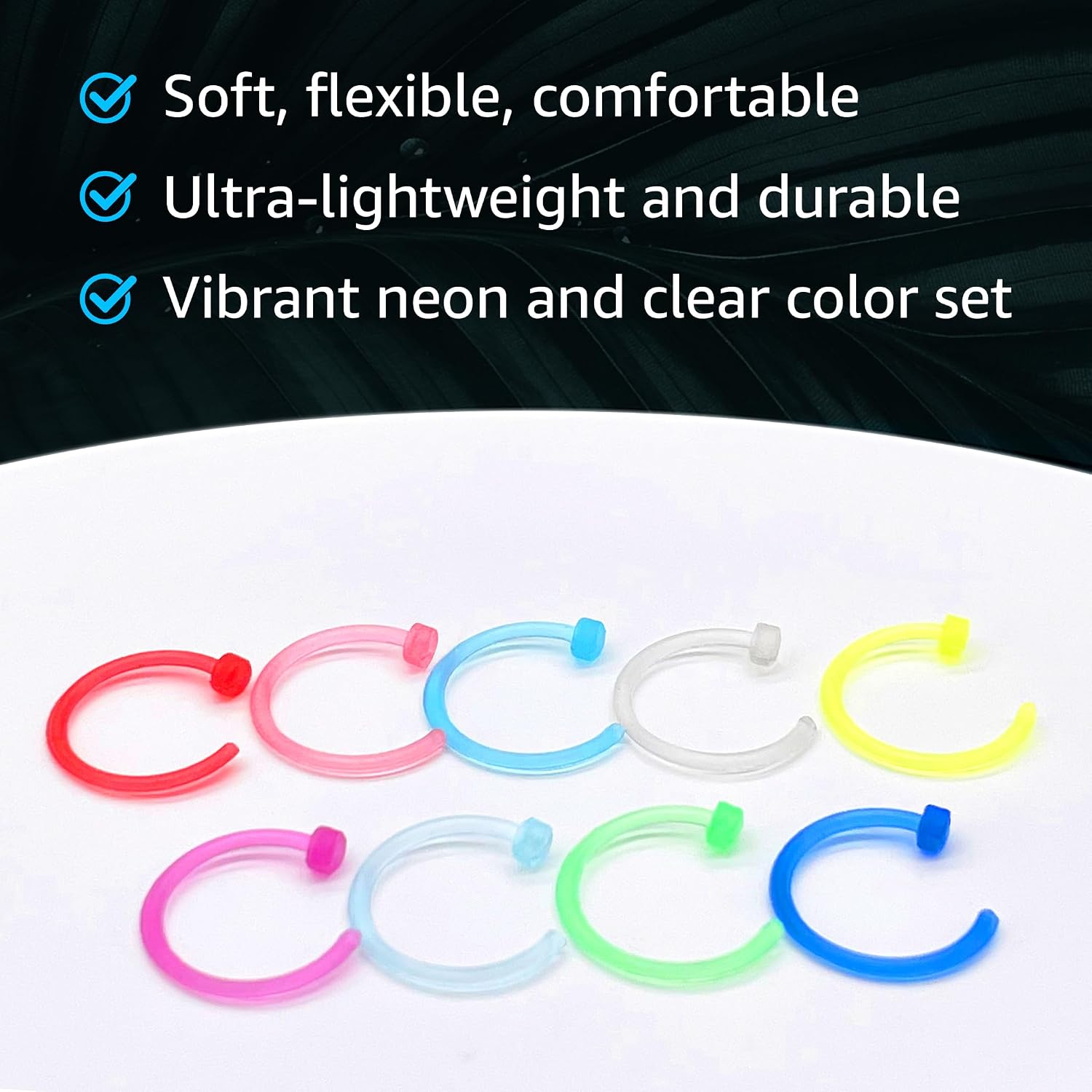 Plastic Nose Rings for Surgery, Silicone Nostril Rings Nose Ring Hoop, Colorful Clear Bioflex Acrylic Open Neon Nostril Ring, Retainer Piercing Jewelry, Tragus Cartilage Helix Daith for Women Men