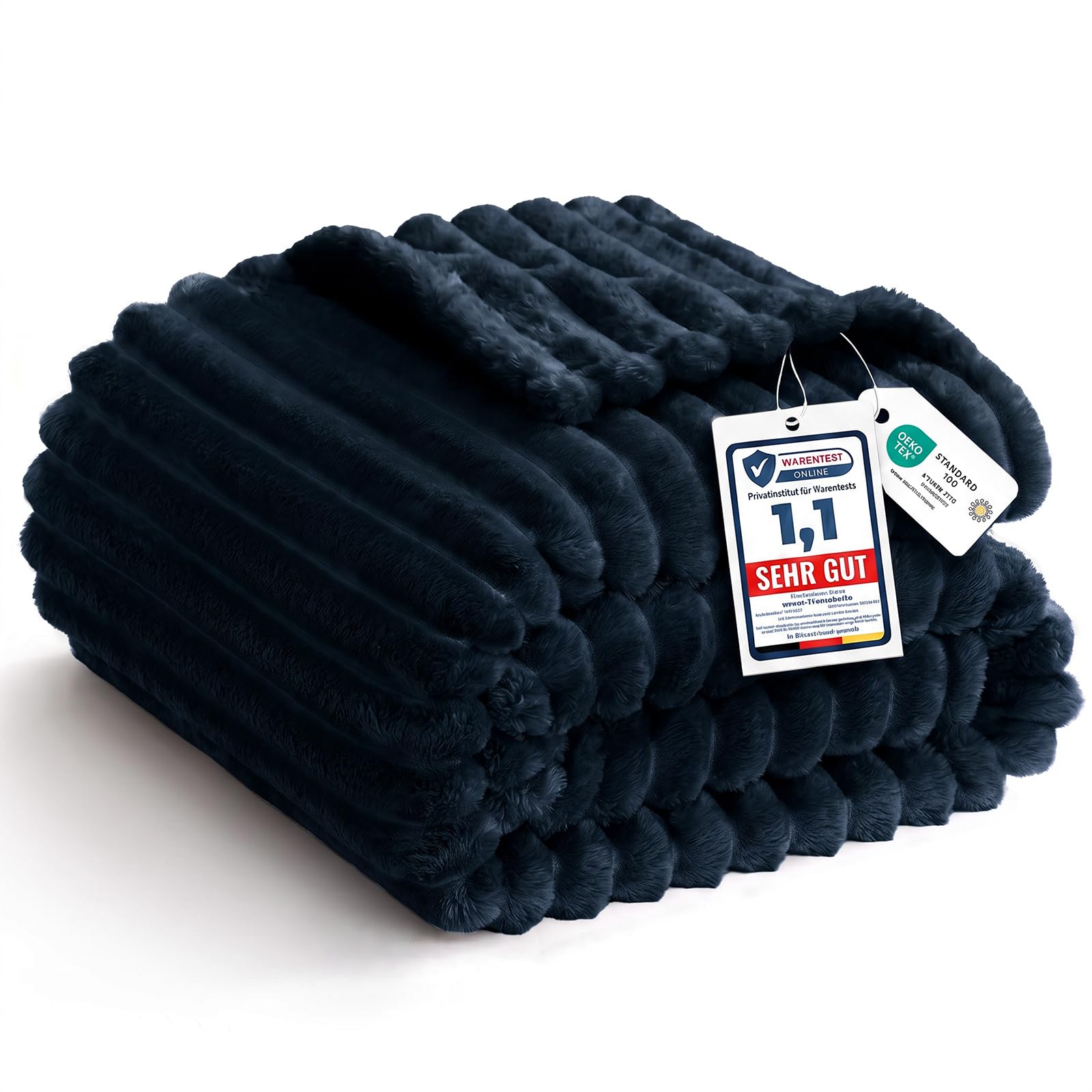 WAVVE Bed Throw King Size - Extra Large Fluffy Cosy Soft Blanket, Navy Blue — image 1