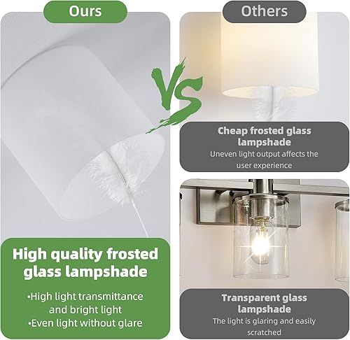 Miniatura 9 de Luces de tocador de baño de 2 luces sobre el espejo, lámpara de pared de níquel cepillado para dormitorio, lámparas de baño modernas con pantalla de