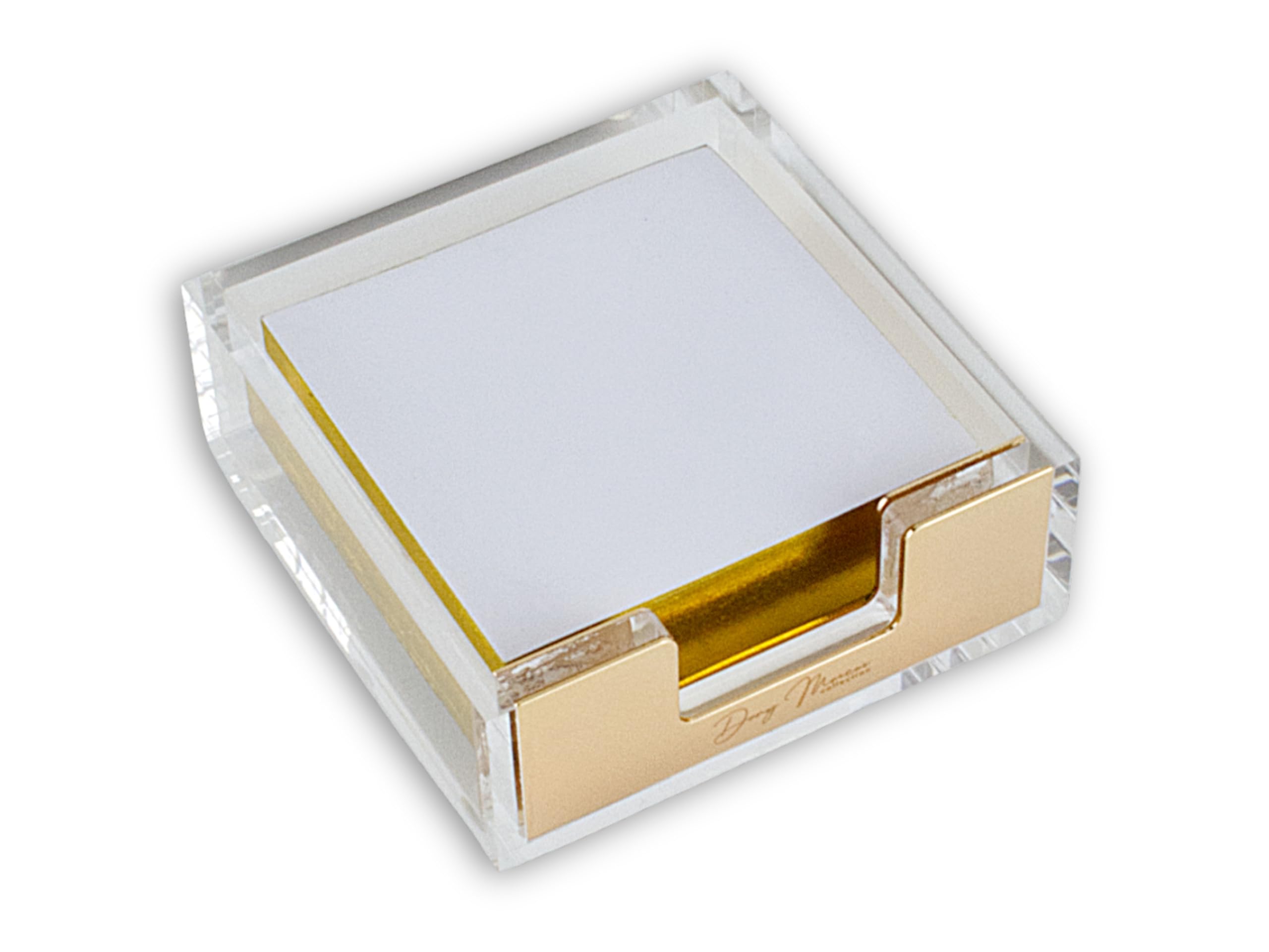 Dany Marcus Elegant Acrylic Glass Memo Box with Gold Accent Memo Holder