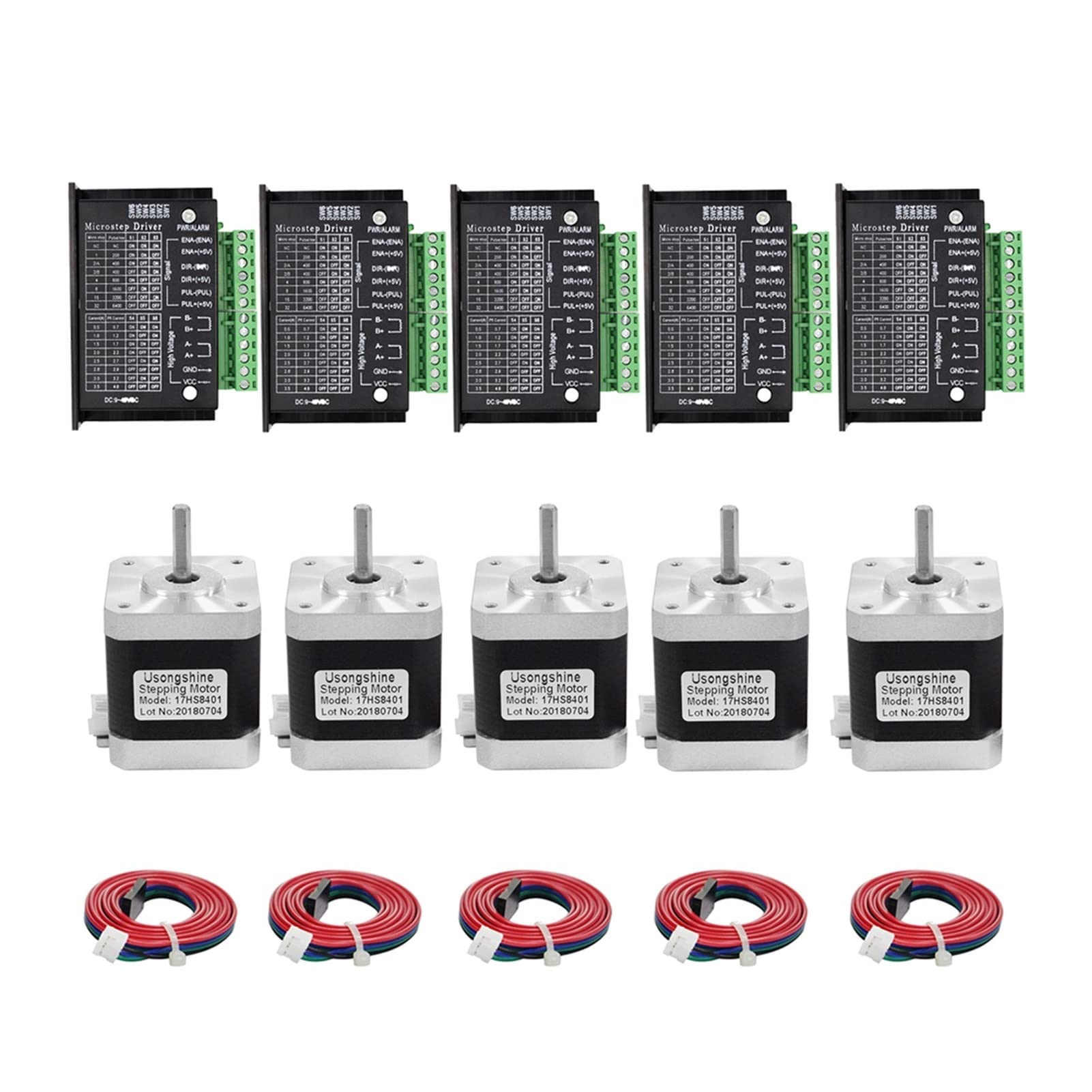 5 pz. Pacchetto Motore TB6600. Driver + NEMA17 Stepper Motor 1 7HS8401 0.55N m for la Stampante 3D CNC. Macchina for incidere(Motor And Driver)