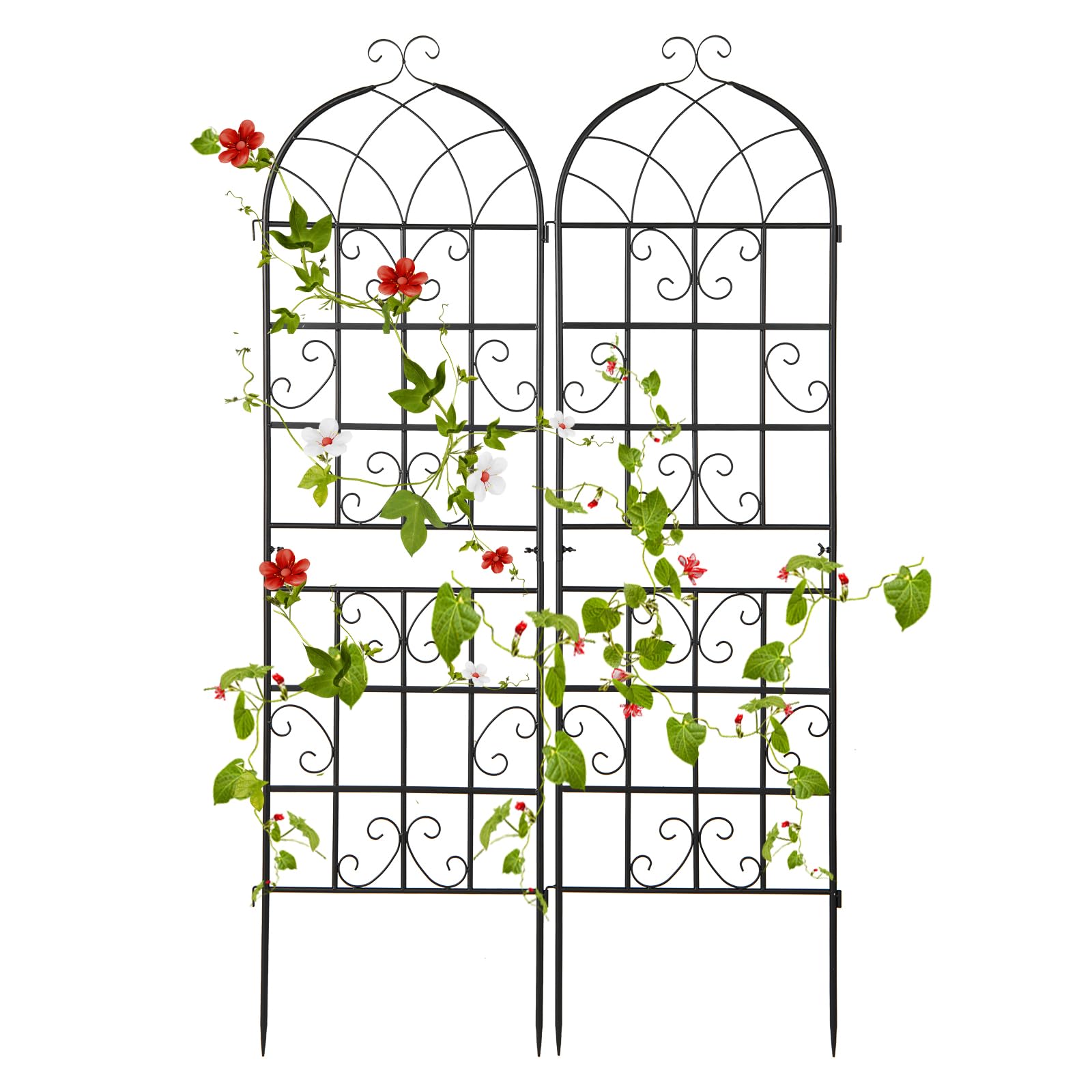 COSTWAY 2/4 Pack Garden Trellis, 180/218/220 x 50cm Metal Trellis for Climbing Plants Rose Vines Tomato, Rustproof Decorative Garden Fence Barrier Border (180cm x 50cm, with Sharp Ends, 2 Pack, Black)