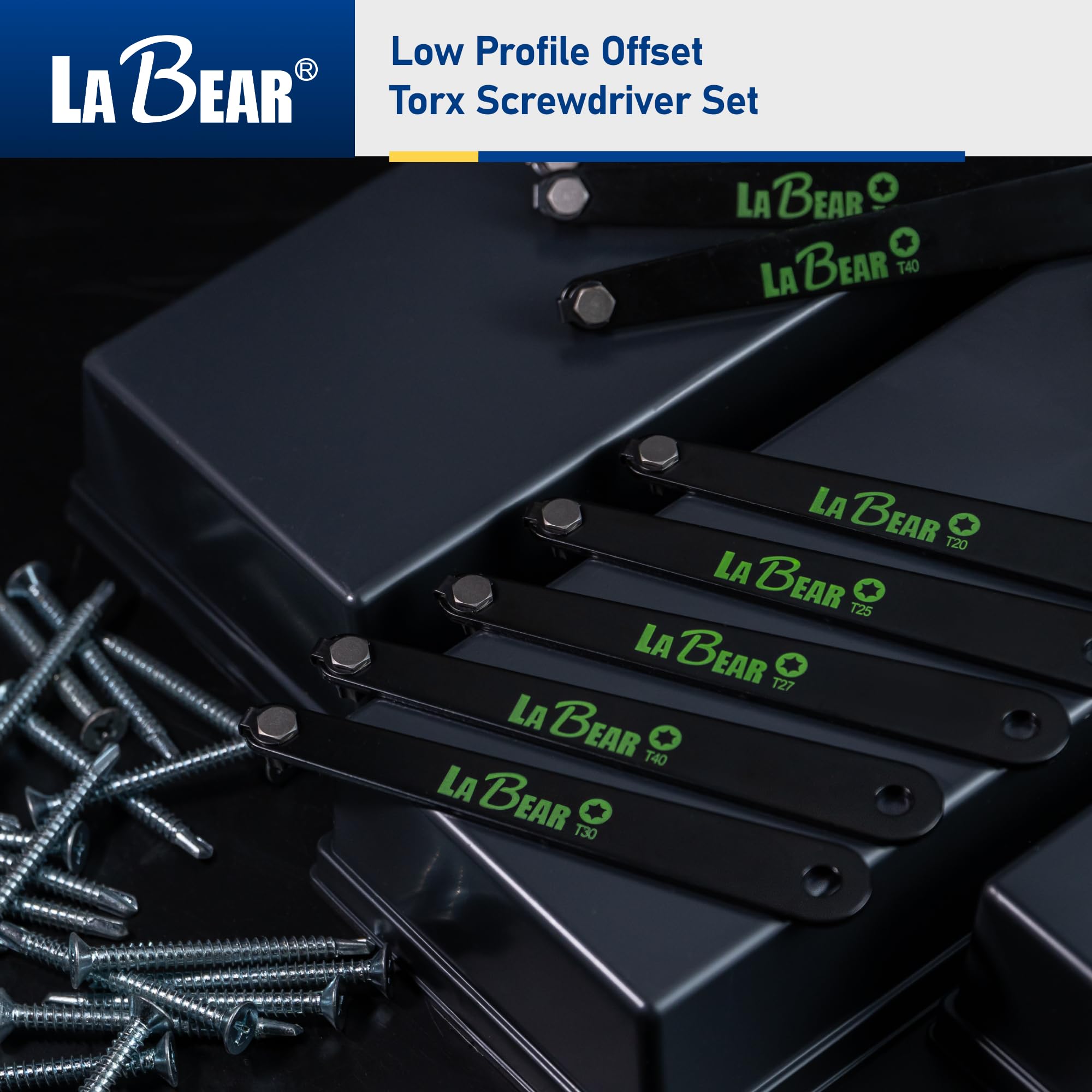 LABEAR TORX - Juego de destornilladores de desplazamiento de perfil ultra bajo, estrella, placa delgada recta de 90 grados para zonas estrechas, T20, T25, T27, T30 y T40