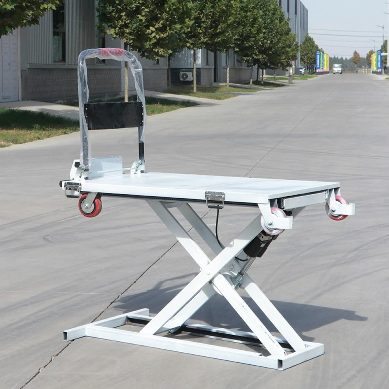 Carrello elevatore elettrico a forbice singola da 300 kg, carrello elevatore idraulico a pianale ribassato con 4 ruote(100)