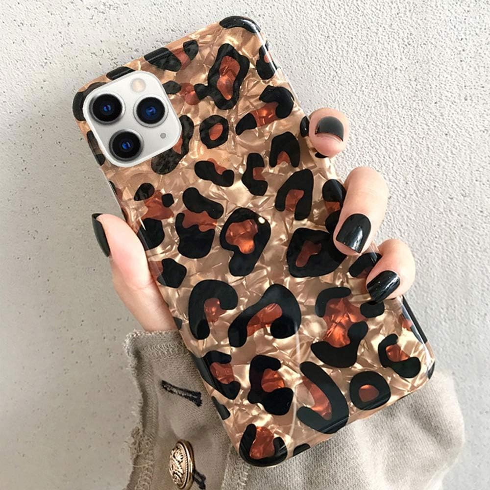 J.west Case for iPhone 11 Pro 5.8", Luxury Sparkle Bling Translucent Leopard Cheetah Print Soft TPU Silicone Phone Case Slim Fit Fashion Design Animal Pattern Protective Cover for Girls Women