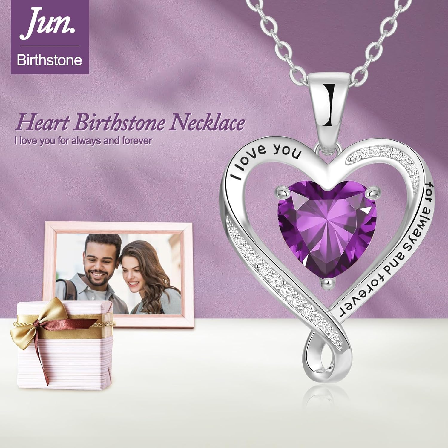 Birthday Gifts for Women Wife Infinity Heart Birthstone I Love You Necklace for Women S925 Sterling Silver Anniversary Wedding Gifts for Christmas Valentines Mothers Day Women's jewelry Diamond Pendant Necklaces Gift for Her Mom Daughter Grandma - Image 4