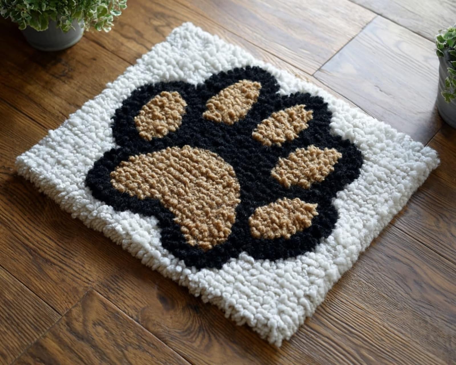 Wallphantom 001 Diy Latch Hook Rug Kit,Colorful Puppy Paw Prints,Latch Hook Kits For Adults,Home Carpet Rug Making,Needlework Crafts Rug For Home Decor,60X90cm