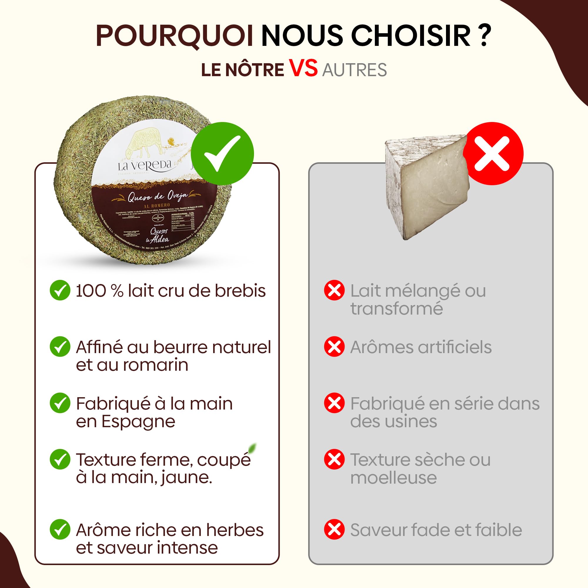 Fromages La Aldea | Fromage Affiné de Brebis au Beurre et au Romarin 1 kg | Affinage 6 Mois | Morceau de Fromage au Lait Cru Artisanal | Coffret Cadeau Gourmand, Panier de Fromages Gourmands Cadeau