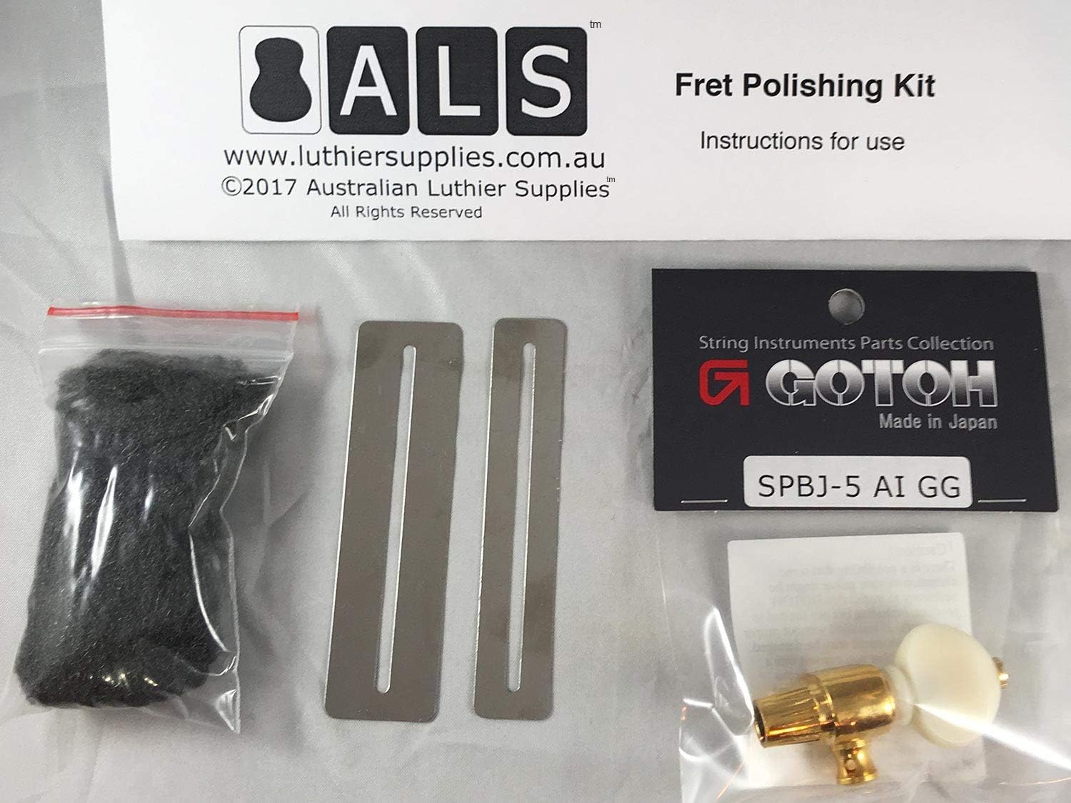Gotoh 5th-String Banjo Tuner (Bonus ALS Fret Polishing Kit) SPBJ5-AIG Model Tuner by Gotoh Japan Gold with Pearloid Button - Fret Polishing Kit by Australian Luthier Supplies