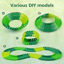 BEMITON 96 Pieces Dinosaur Track Expansion Set - Birthday Gift for 3 4 5 6 7 Year Old Boys Kids, Track Pack Compatible with Dino Race Car Toys, Add-On Accessories for Building Play Sets