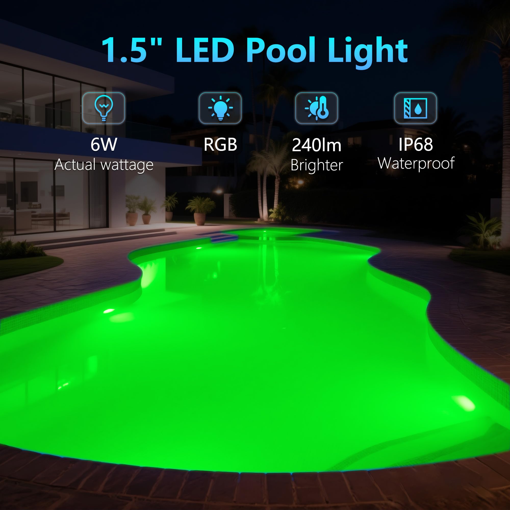 Mini Luci Piscina LED con Filettatura 1" 1/2, 6W Lampade Piscina RGB Multicolore con Telecomando, 240lm, Ø49mm, 12V AC IP68 Impermeabile Faro per Bocchetta Piscinas Interrate e Cemento, Set da 4