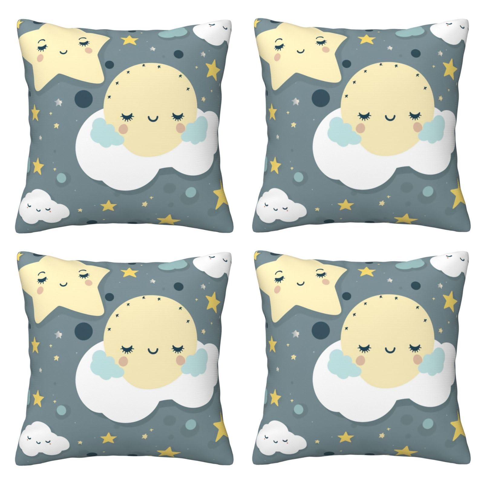 Moon Cloud Star Throw Pillow Cases 4 Pack Square Pillowcases Super Soft Pillow Protectors With Zipper for Couch Livingroom Sofa Bed Office Car,50x50 CM