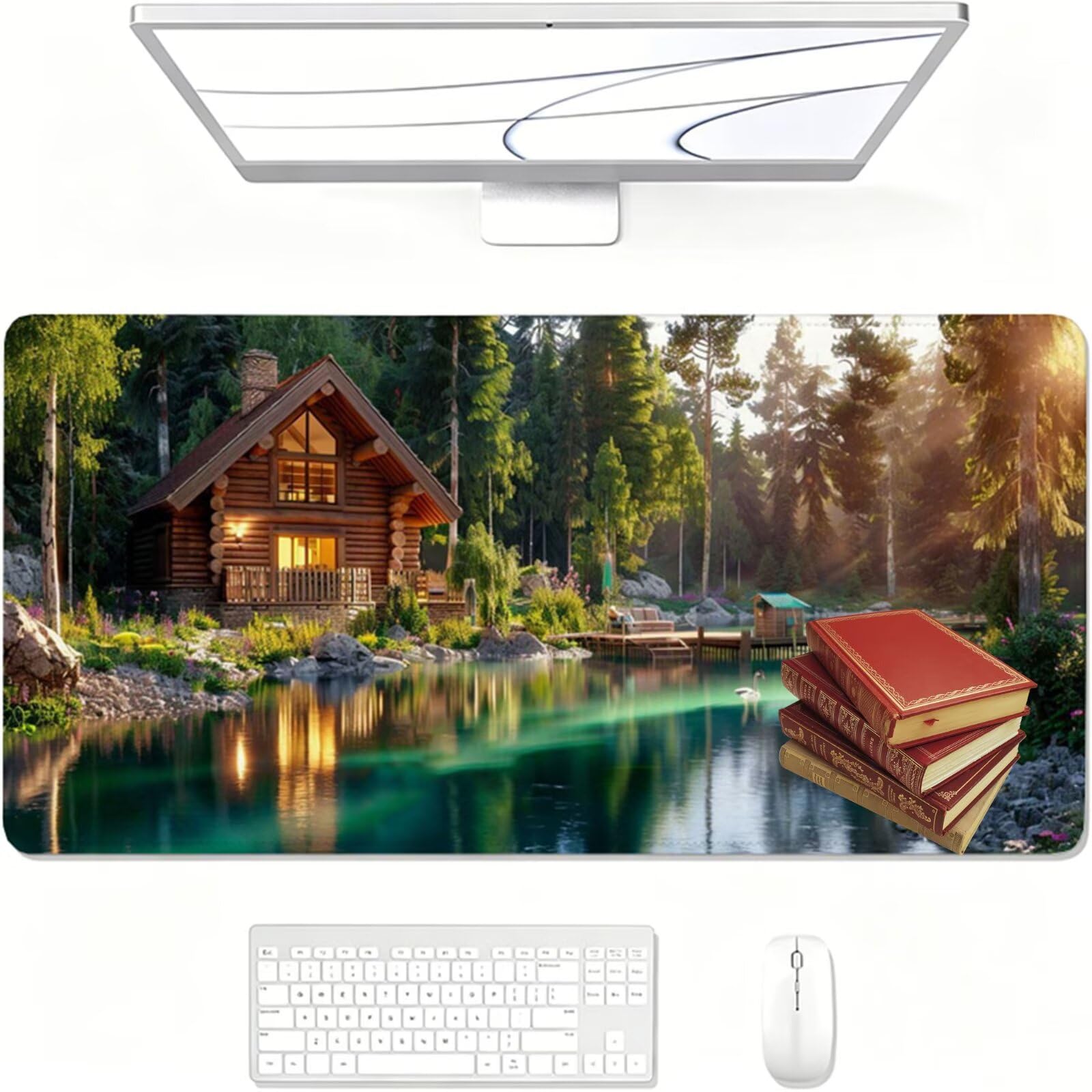 Tapis de Souris Gaming XXL,1000x500x3mm Tapis de Souris vert,Grand Tapis de Bureau Sous Main avec Surface Spéciale Améliore la Vitesse et la Précision,Imperméable Mouse Pad lac pour Jeux,Bureau XF-427