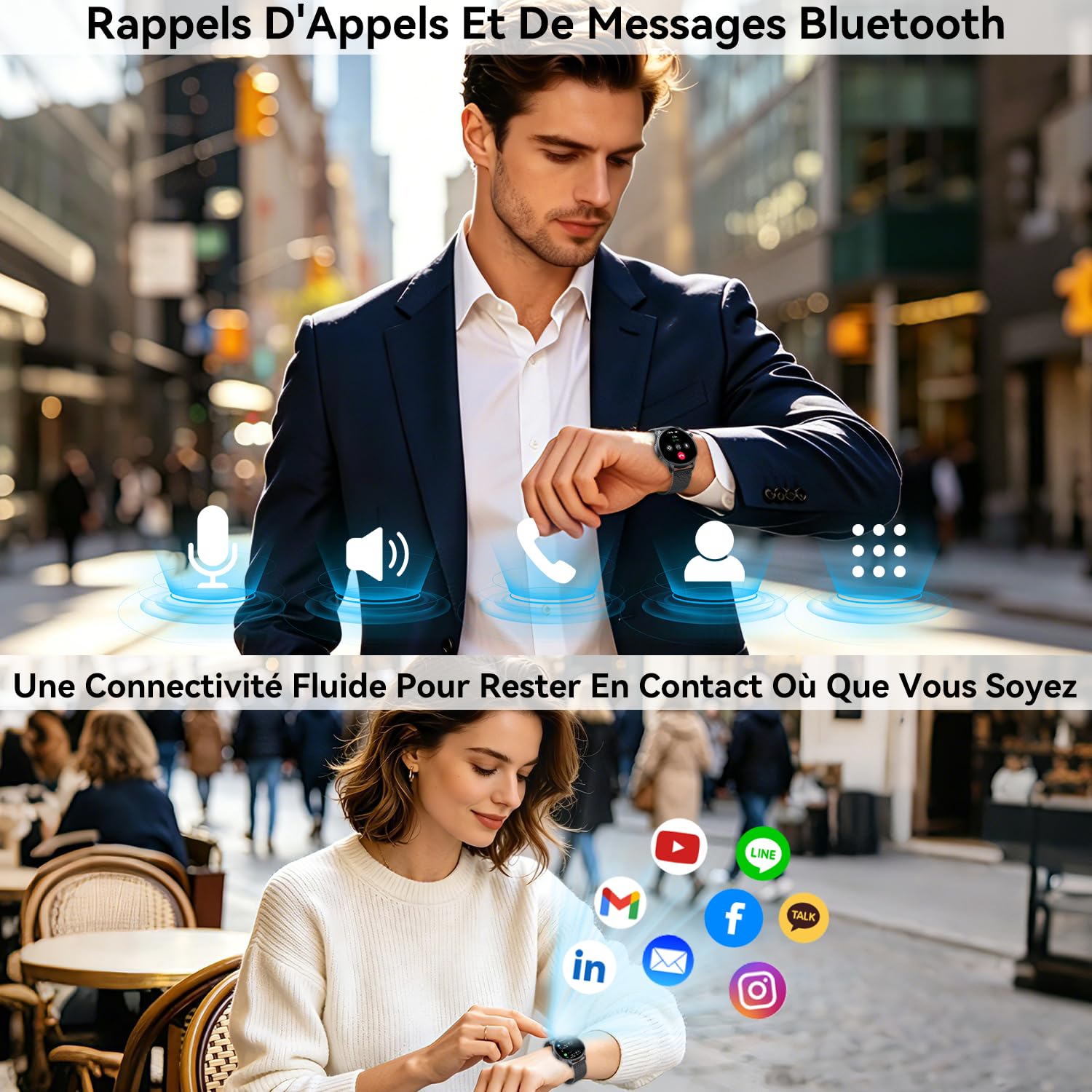 Montre Connectée Homme Femme Smartwatch: Etanche Fitness Smart Watch avec Appel Bluetooth Fréquence Cardiaque Spo2 Sommeil Moniteur 120+ Modes Sport Podomètre Montre Intelligente pour Android iOS