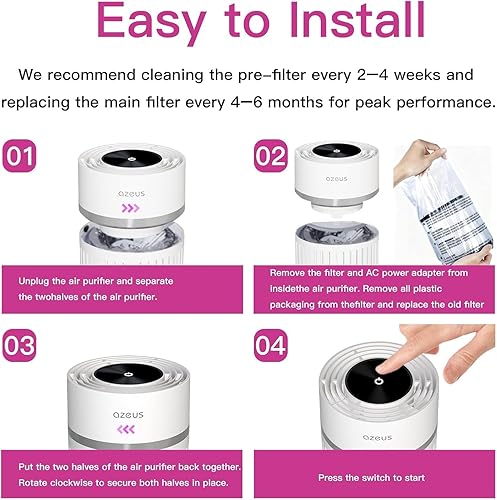 Miniatura 6 de AZEUS Purificador de aire para el hogar, el filtro HEPA captura el 99.97% de polvo y humo, sistema de filtración de 3 etapas, ayuda a promover un