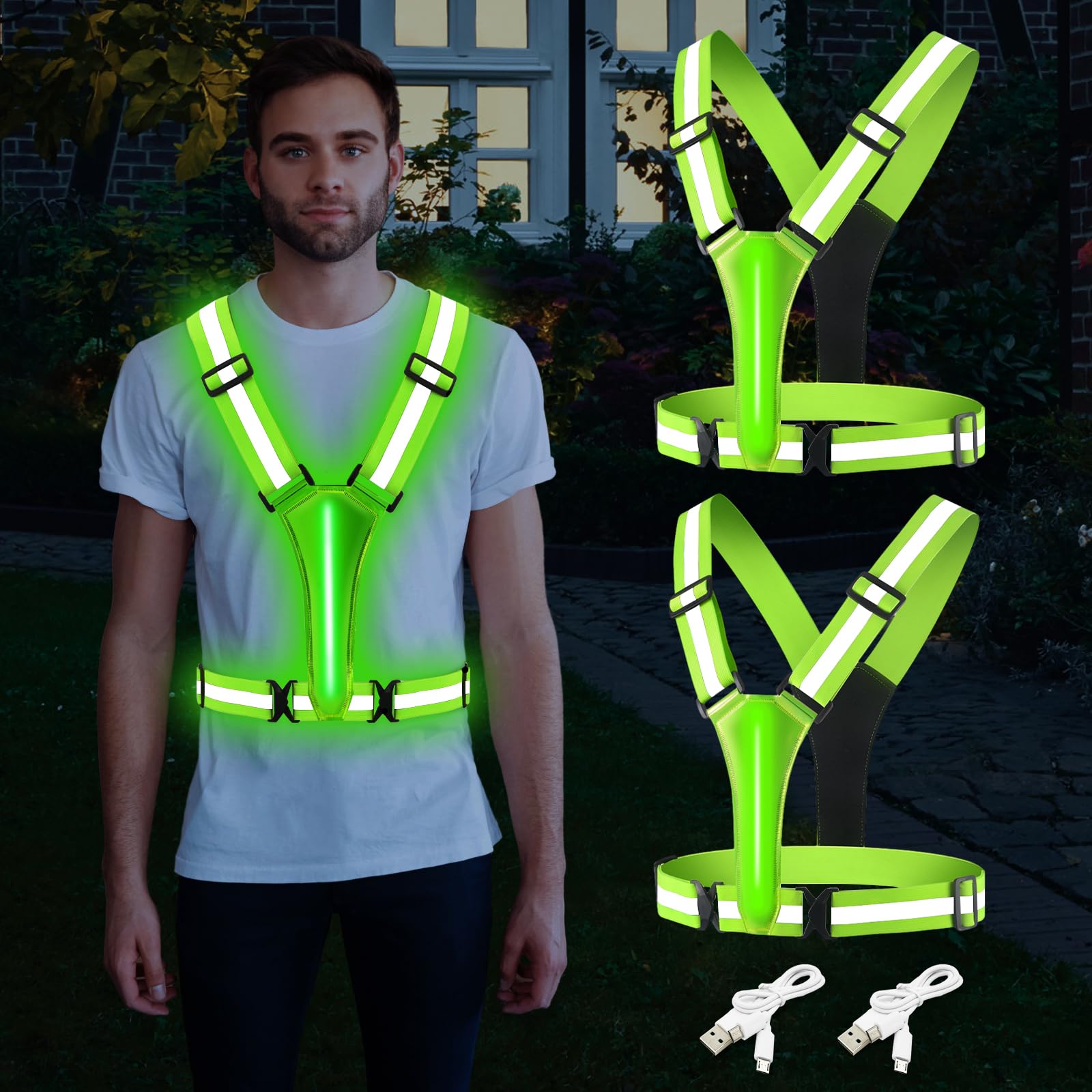 LED Reflective Running Vest & Armband Set - Rechargeable Safety Gear For Night Jogging, Cycling