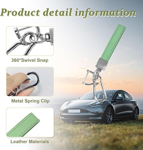 Miniatura 3 de Augeny Llavero de cuero de microfibra para automóvil, giratorio de 360 grados, con anillo en D antipérdida, llavero y destornillador (verde y