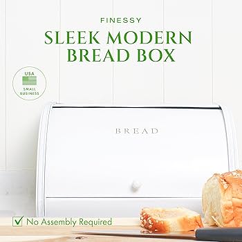 Modern Metal White Bread Box for Kitchen Countertop for