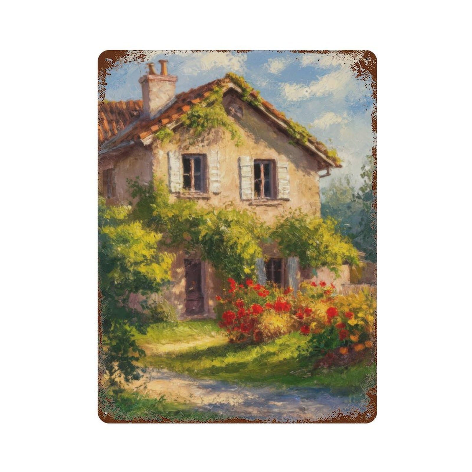 Rustic Cottage Retro Metal Sign 15.7"x11.8", Vintage Wall Decor for Garage, Pub Or Kitchen