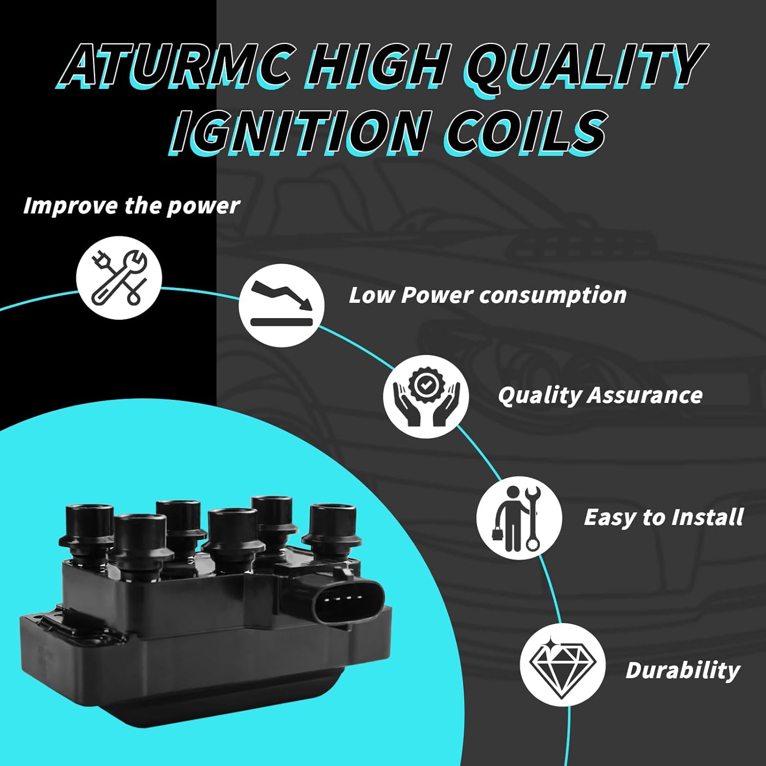 Set of 1 Ignition Coils Pack UF452 DG452 DG459, DGE446 ZZL018100 ZZM718100 90TF12029A1A with 6 Iridium Spark Plugs & Spark plug Wire Set Compatible with 2001-2011 Ford Ranger 2005-2010 Mustang V6 4.0L