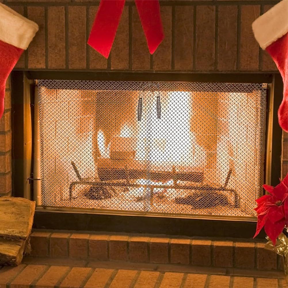 2 Pack Fireplace Mesh Screen Curtain, Fireplace Decorative for Spark Guard Chain, Two Panels Hanging Replacement Screen for Home Wood Fireplace， 24'' Wide 21'' High