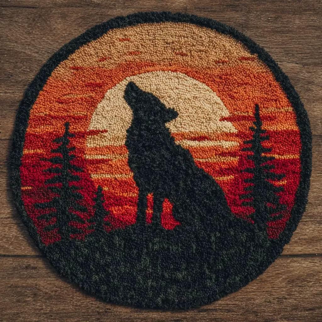 Round Latch Hook Rug Kits Wolf For Adults And Starter 50*50Cm