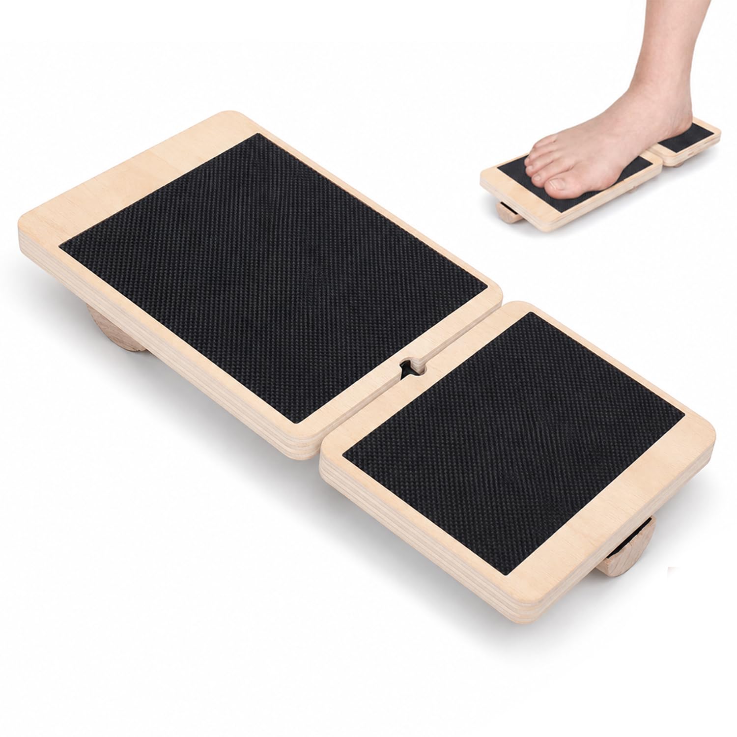 Split Wooden Single Leg Balance Board, Ankle Trainer with Non-Slip Surface