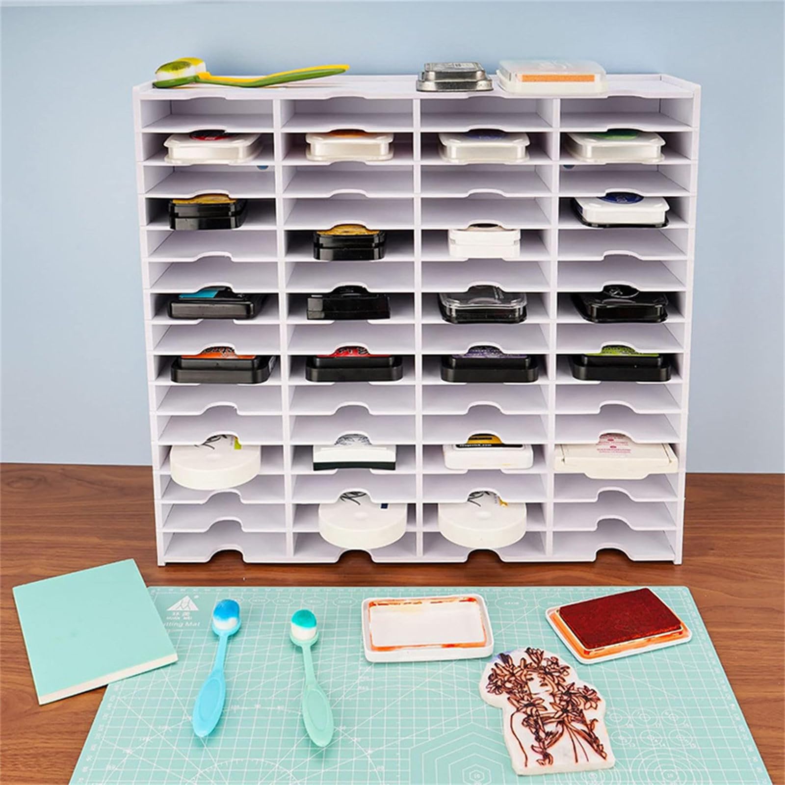 Organizer per tamponi per timbri in plastica con griglia 18/36/51/60, scaffale da parete per tamponi e aree di lavoro, efficiente supporto per tamponi di timbri