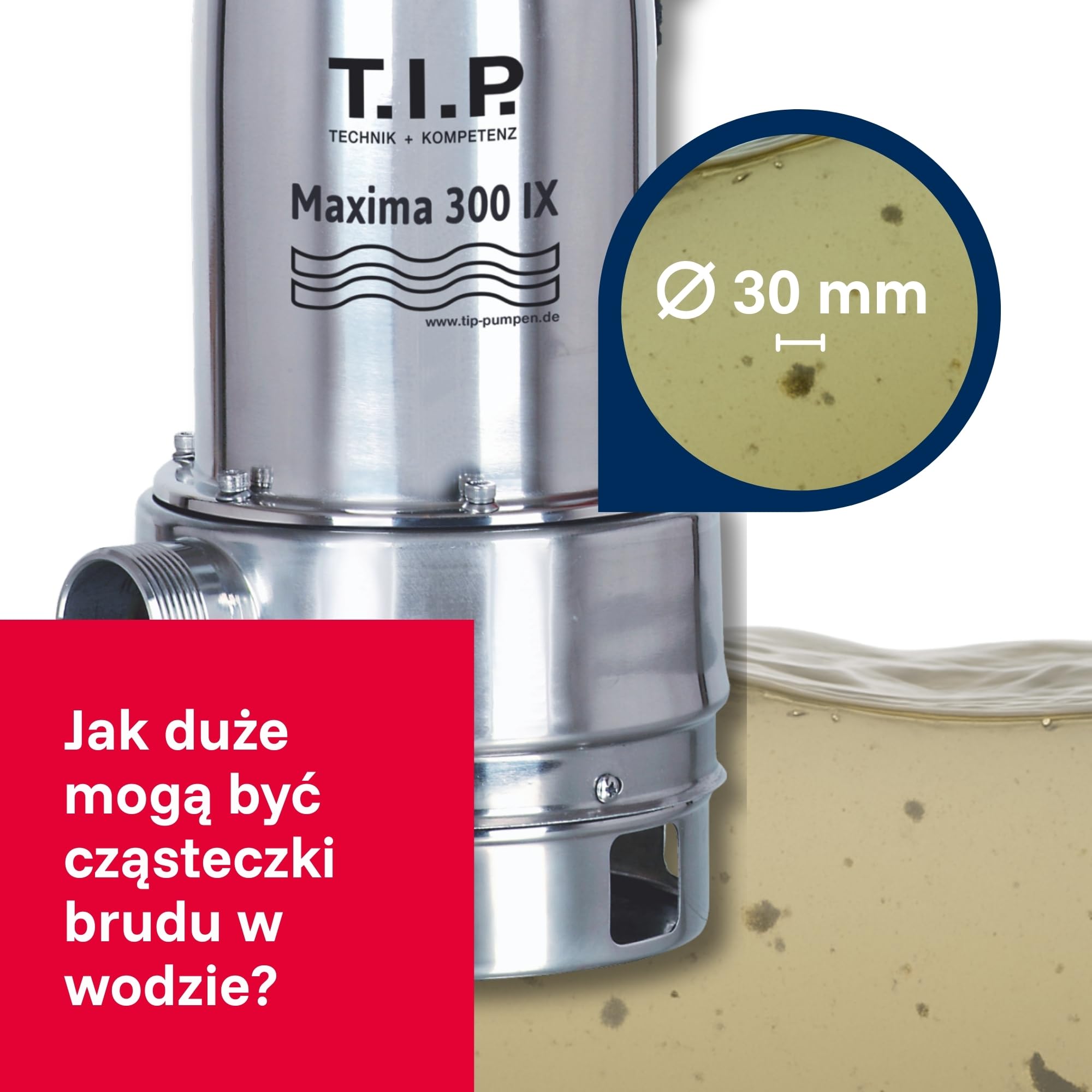 T.I.P. TVX 7000 Pompa Zatapialna do Brudnej Wody + T.I.P. 31008 Wąż do Pomp Zatapianych 10 m – Automatyczna, Edelstahl