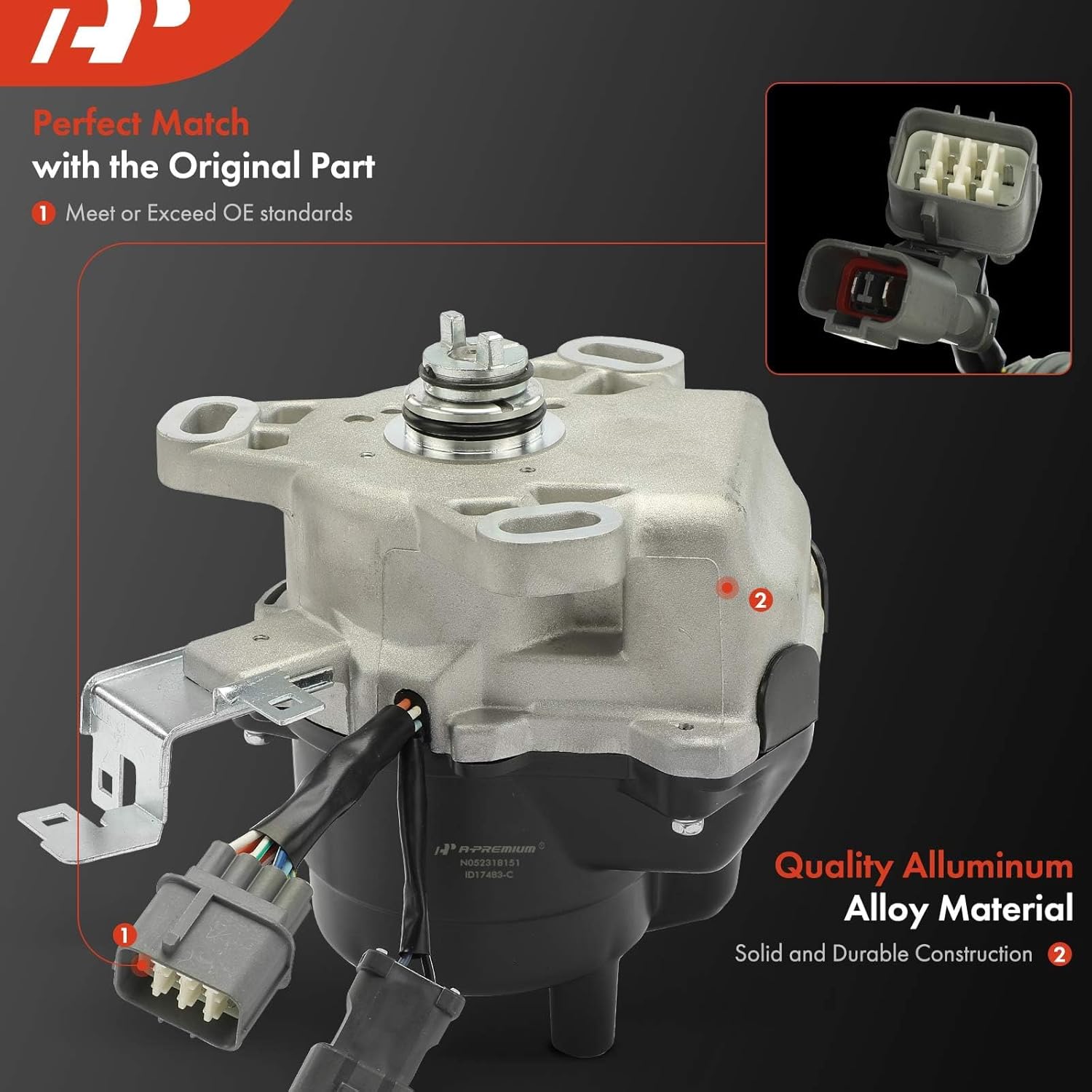 A-Premium Ignition Distributor with Cap and Rotor Compatible with Honda Accord 1994-1995 2.2L, with 2 Plugs