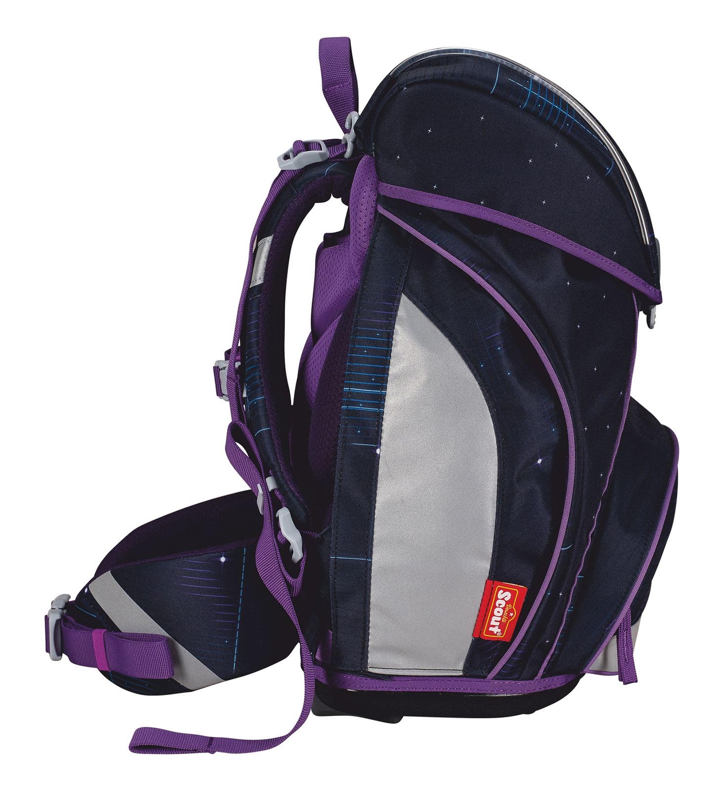 SCOUT Schulranzen Safety Light Alpha Set 4-teilig Spooky Starlight dunkelblau