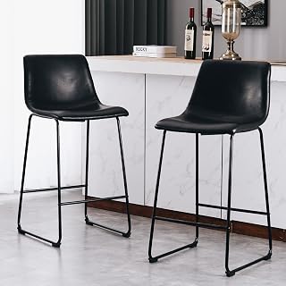Joysoul Bar Stools Set of 2, 30 Inch Counter Height Barstools with Back & Footrest - Waterproof Faux Leather, Ergonomic Seat & Sturdy Metal Base for Kitchen Island, Cafe, Home Bar (Black)