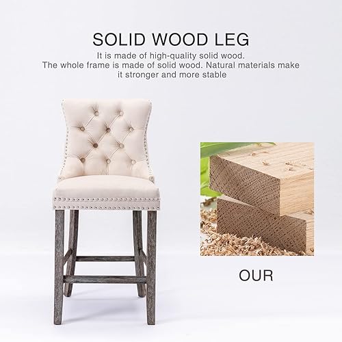 Miniatura 7 de Virabit Juego de 4 taburetes de bar de terciopelo 27 pulgadas con altura de mostrador acolchados con botones y borde de clavo taburete de bar con