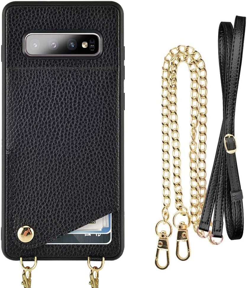 JLFCH Wallet Case for Galaxy S10 Plus, 6.4 inch, Galaxy S10+ Wallet Case with Credit Card Holder Crossbody Chain Strap Handbag Purse Protective Cover for Galaxy S10 Plus - Black