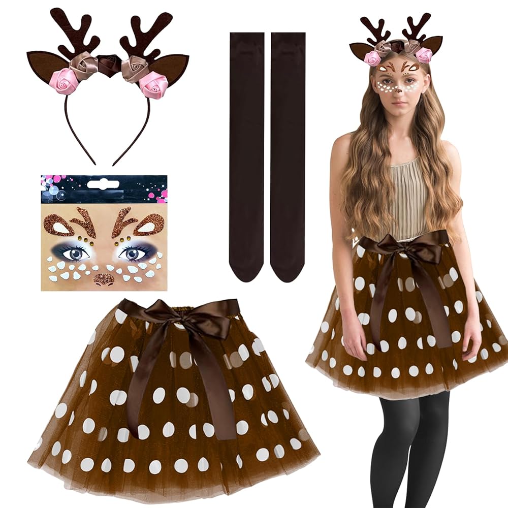 Diademe Noel EUPSIIU Serre-tête Renne - Costume Cerf Avec Cornes, Queue Et Nœud Papillon - Fête Halloween/Noël Serre Tete Noel Adulte
