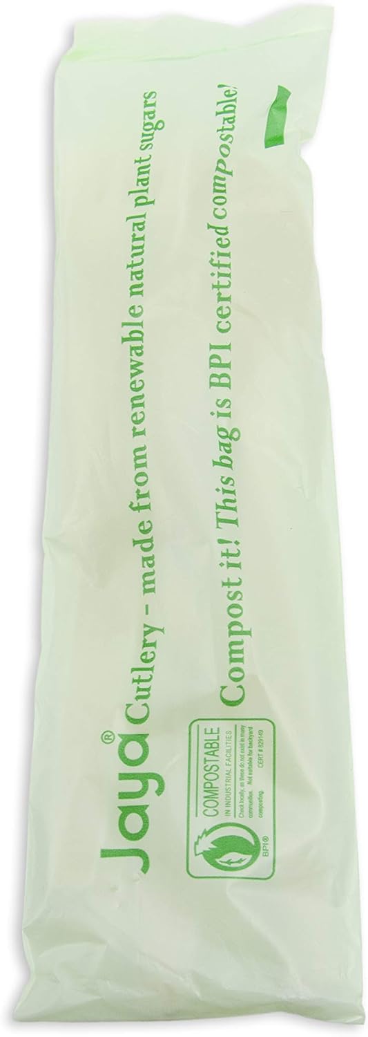 Jaya 100% Compostable 6.5" Heavy Duty Cutlery Kit with Napkin, White, 250-Count Case