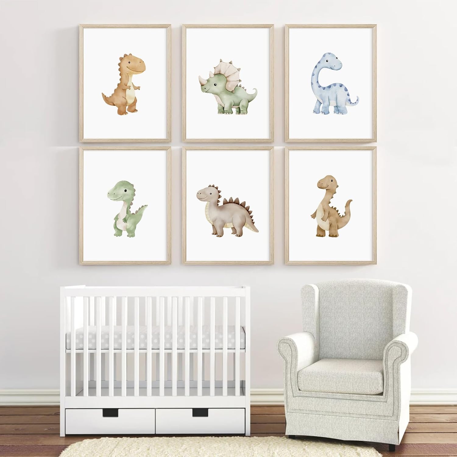 Dinosaur Nursery Wall Art Kids Canvas Poster Boys Room Wall Decor Watercolor Dino Wall Art Toddler Baby Pictures Dinosaur Prints Nursery Artwork for Boys Room Bedroom 8x10x6 Inch Wood Framed