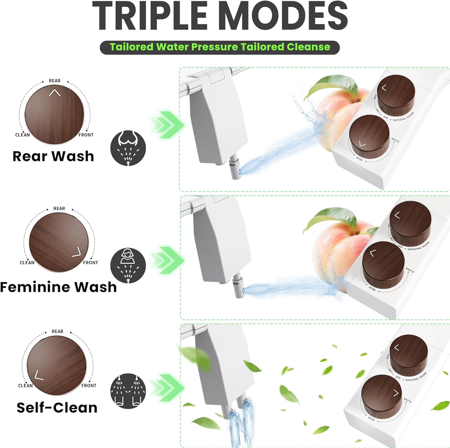 Toilet Bidet With Left/Right Side Reversible Design, Fresh Water, Non-Electric, Toilet Bidet Attachment, Right/Left Hand Side with Dual Nozzle, Self-Clean, Easy to Install (Brown Knob)