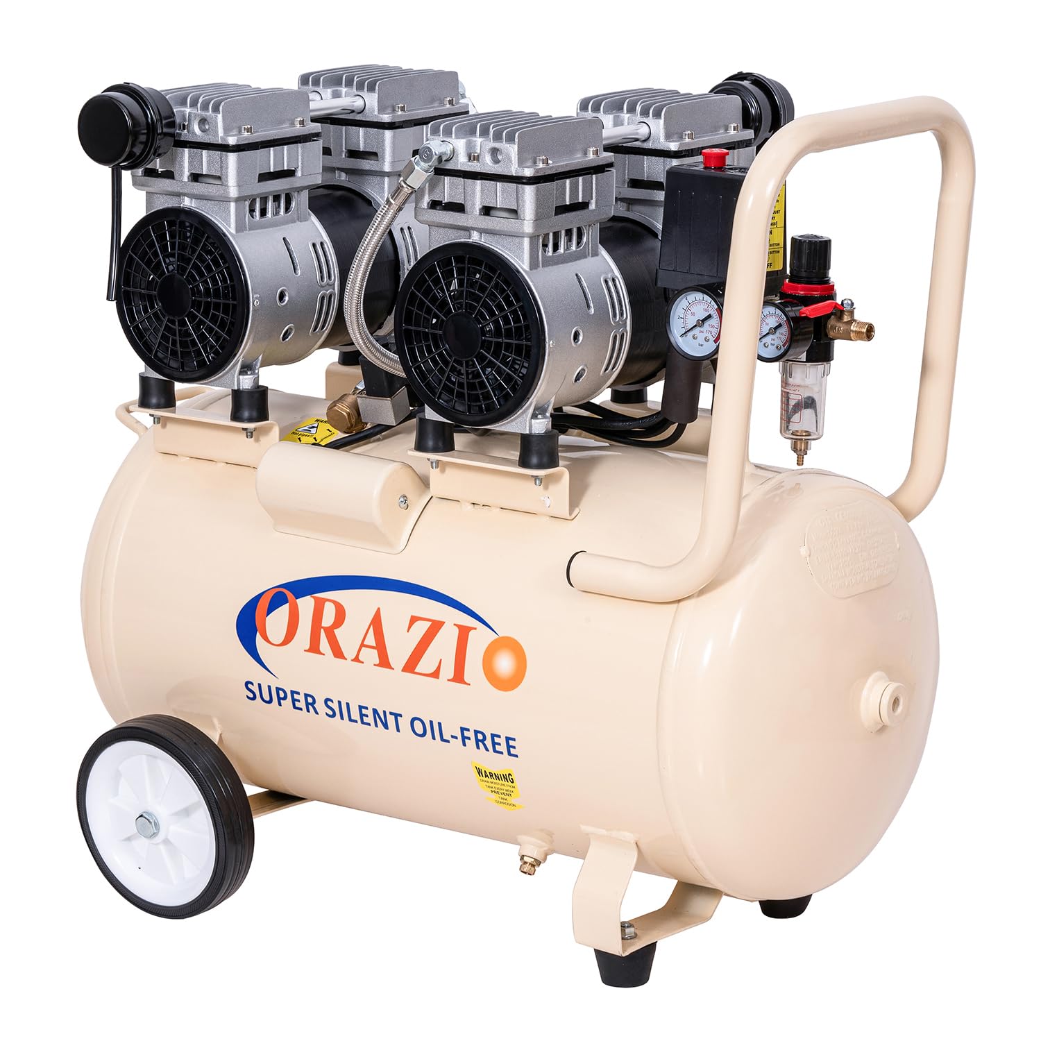 Orazio Icjs-412. Air Compressor Oil Free 50 Litre 750W X 2 Motors 116Psi Low Noice Silent Portable Electric Air Compressor, For Home Workshop, Mobile Garage, Dental Clinic 241185