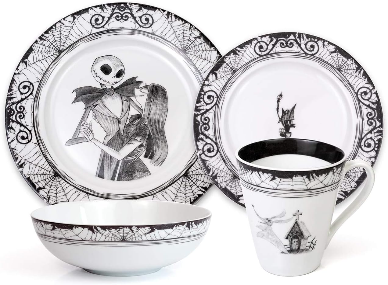 The Nightmare Before Christmas 16-Piece Dinnerware Set | Ceramic Dish Set White
