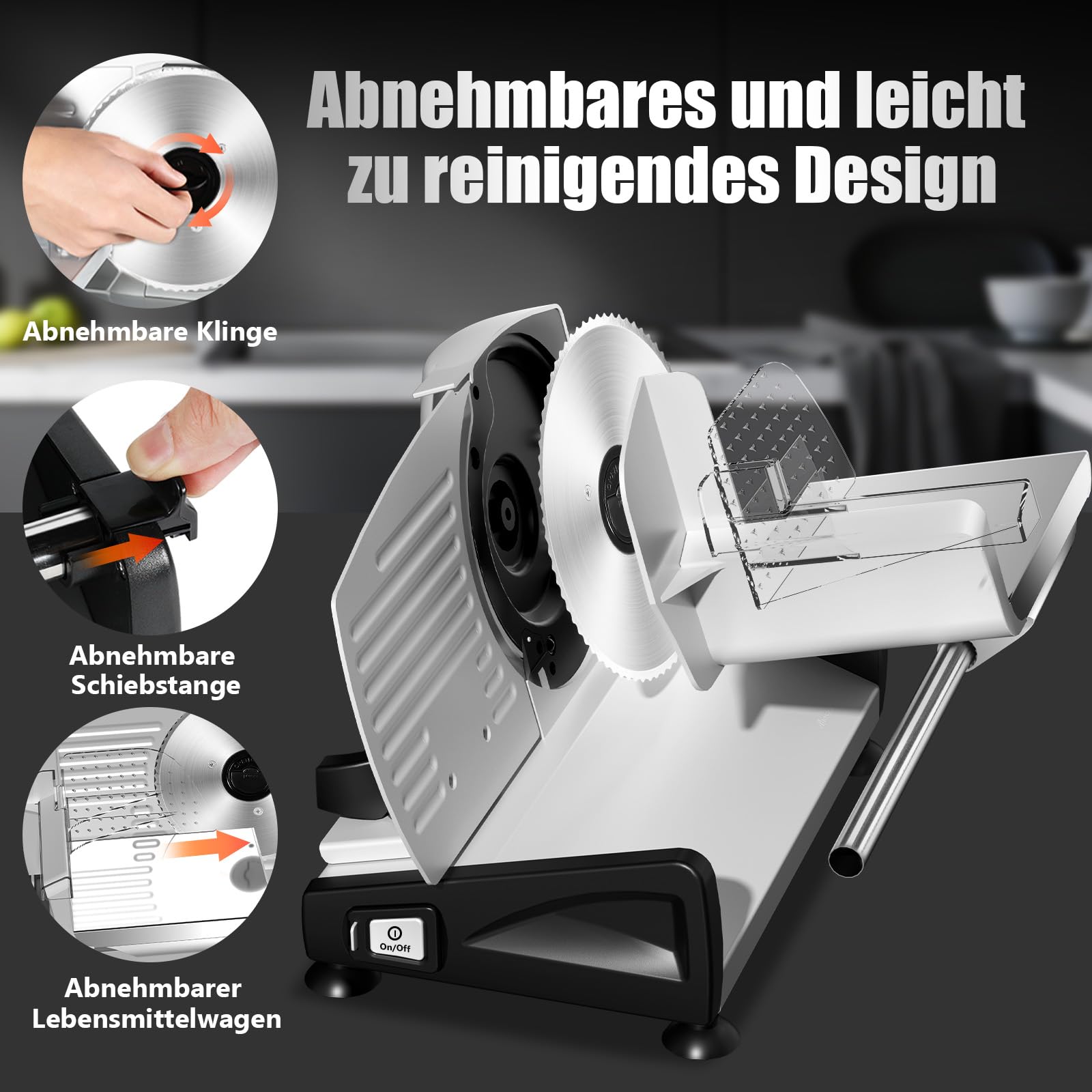 YASHE Elektrische Allesschneider 200W Brotschneidemaschine 19CM Edelstahlklingen 0-15mm Einstellbare Schnittstärke