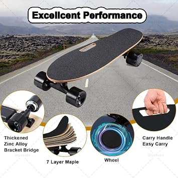 Electric Skateboards, Top Speed of 13.67 Mph, 8 Miles Range Mountain Board, Professional Electric Longboard with Remote Control for Adults, 3 Speed Gears Adjustable