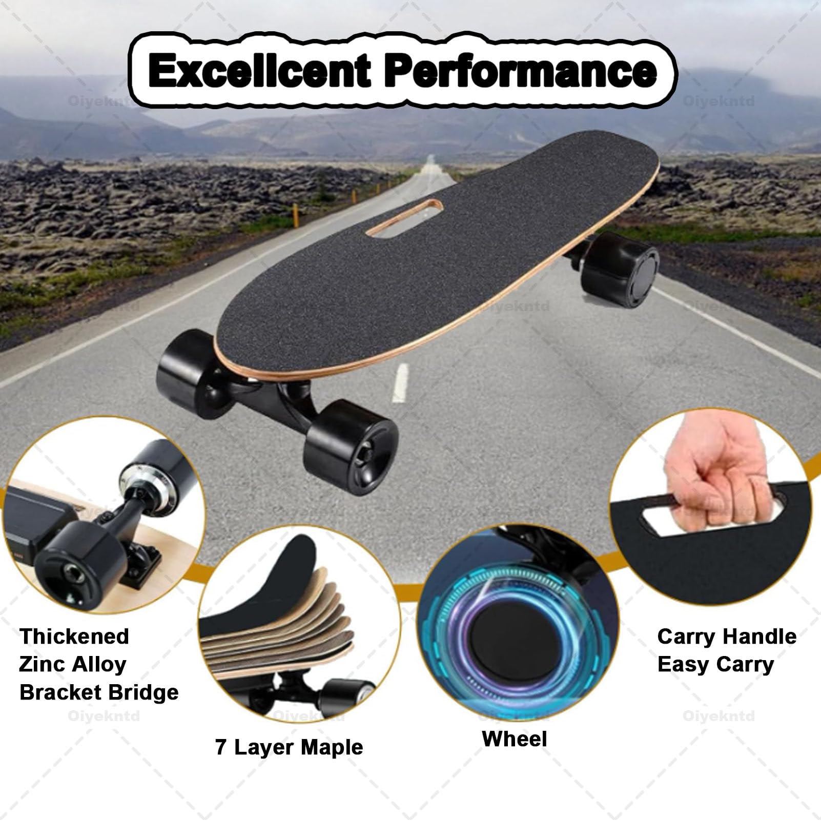 Longboard électrique avec télécommande, modèle Professionnel adapté aux Adultes et Adolescents débutants, autonomie de 8 km, Vitesse maximale de 22 km/h