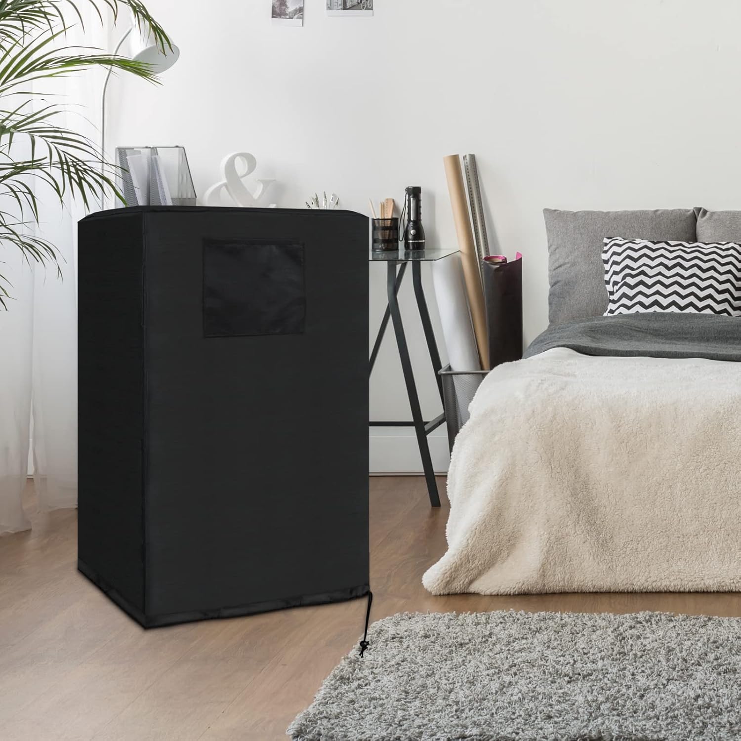 Ailelan Portable Air Conditioner Cover, 420D Fabric Waterproof Indoor AC Protection, 32 x 21 x 18 inches Anti-Dust Storage Bag With Accessories Pouch (Black)