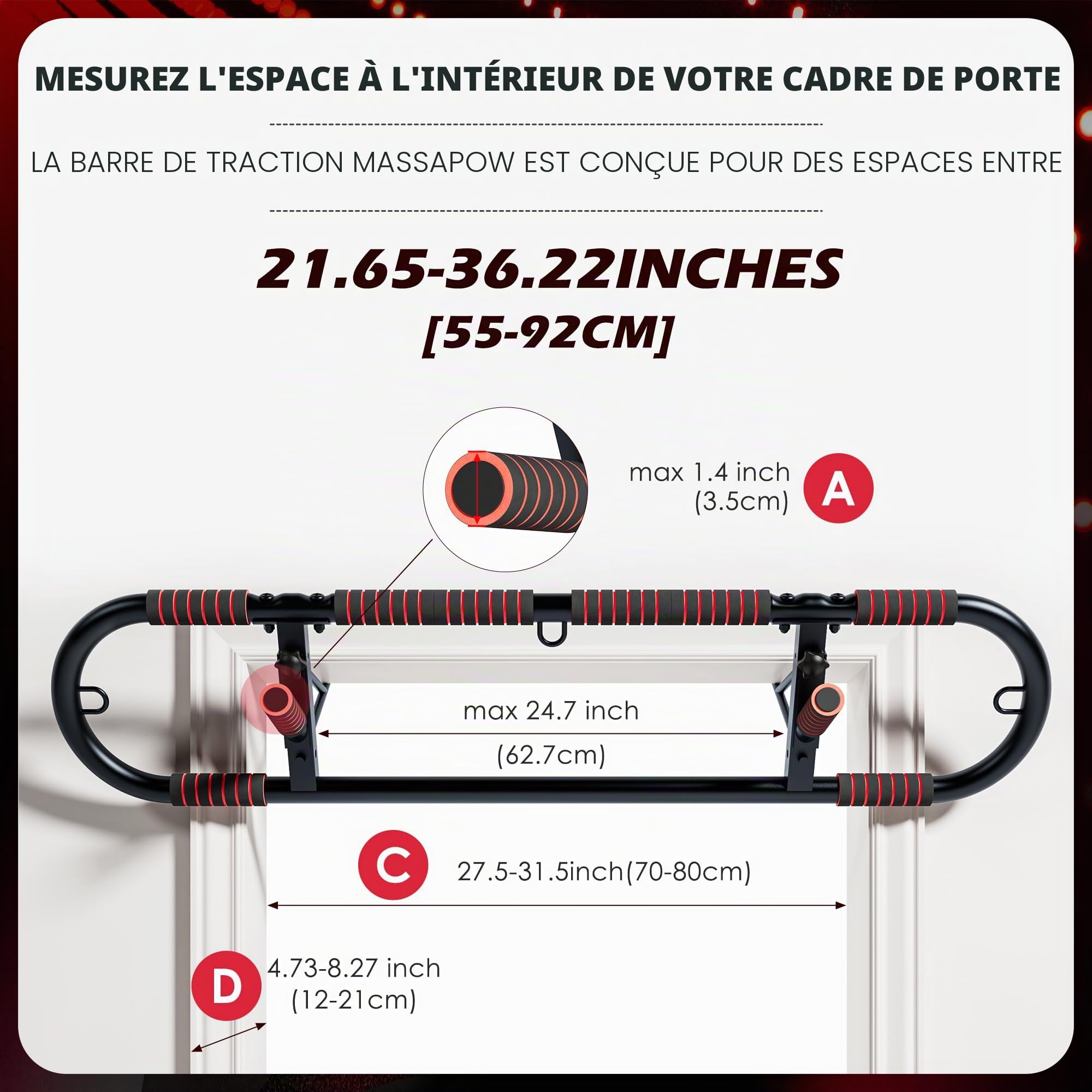 SogesPower Barre de Traction pour Cadre de Porte Salle de Sport à Domicile | Barre d'Entraînement Pliable Multi-Poignées Robuste pour Musculation Corps Supérieur