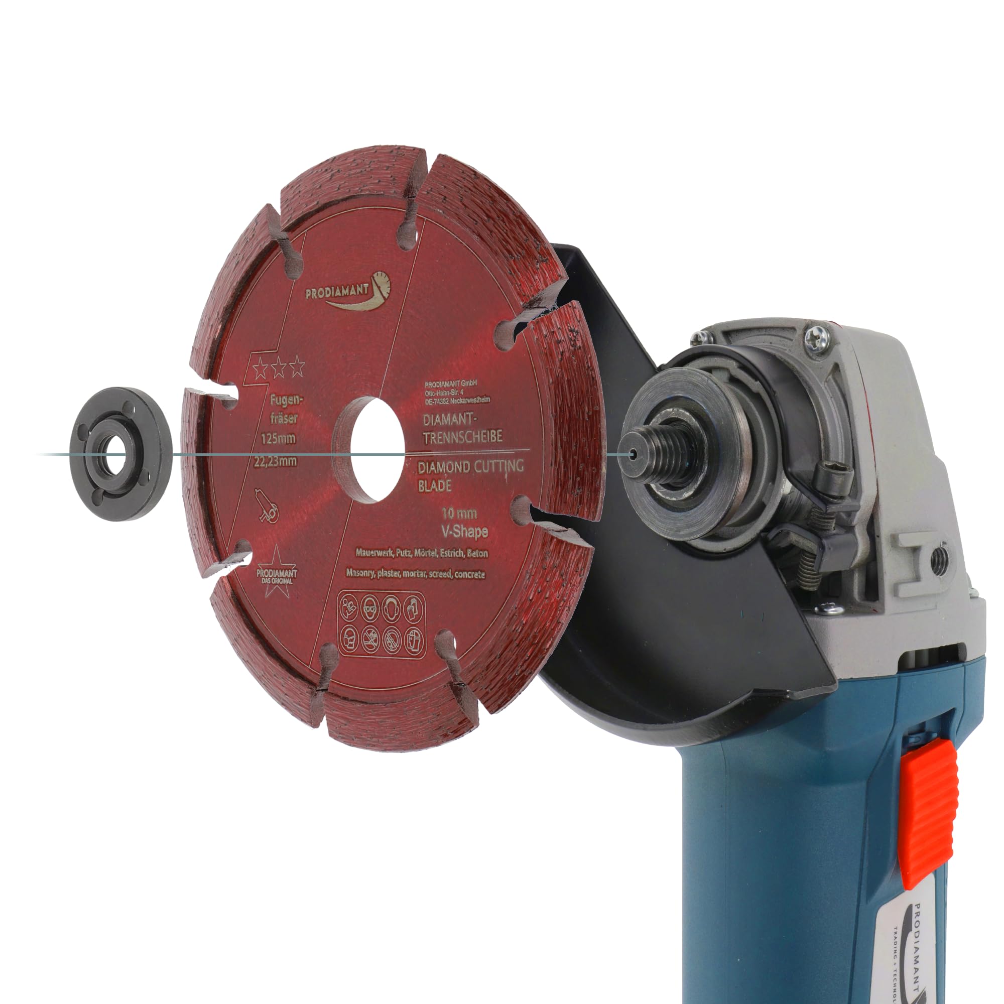 PRODIAMANT Fresa per fughe, 125 mm, larghezza 10 mm, segmento a V, per fughe, calcestruzzo e muratura