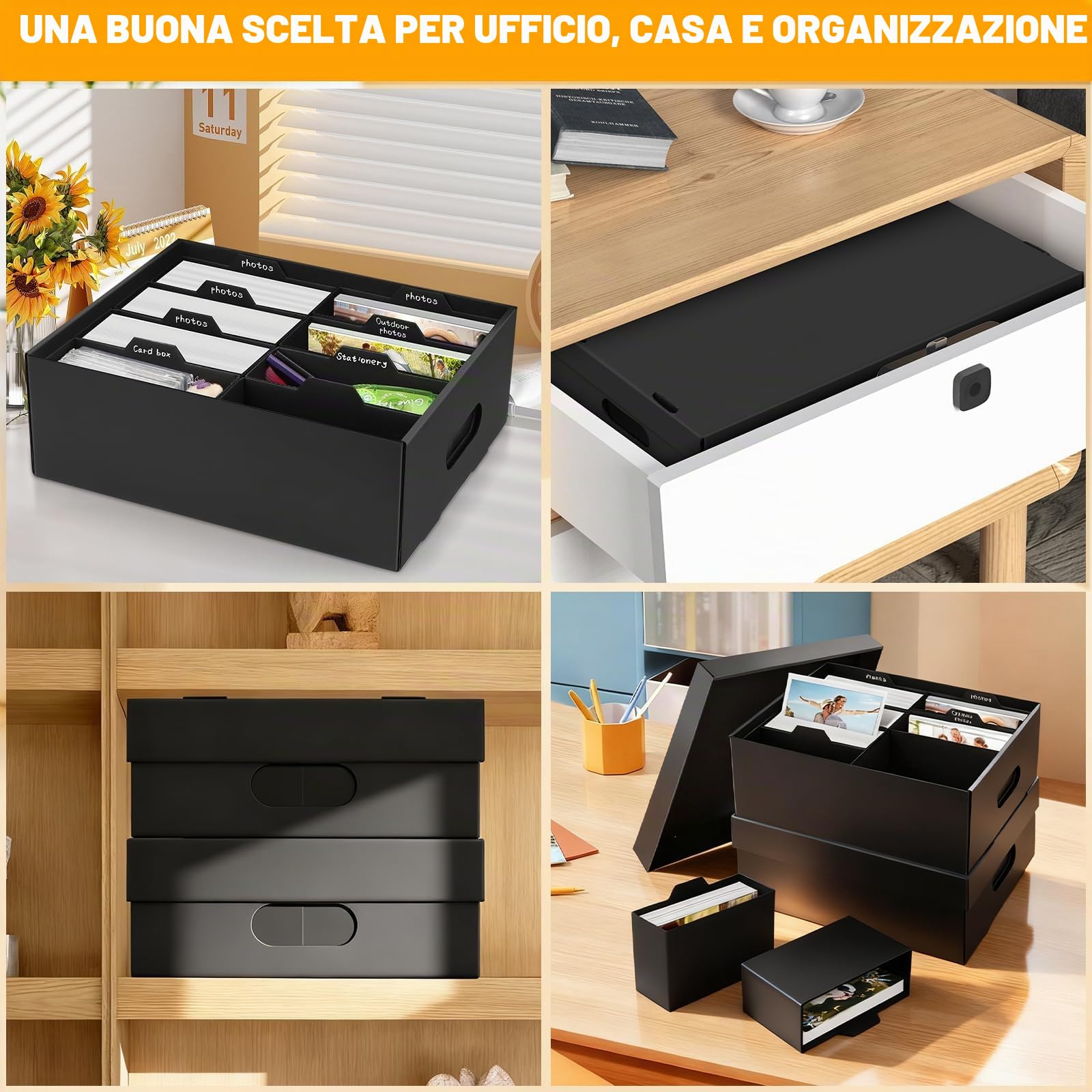 2 Scatola Portafoto 13 x 18 cm, Organizer per Foto con 8 Scatole Interne, Scatola Portaoggetti in Cartone per Fotografie con Coperchio, per Cartoline, Adesivi, Artigianato