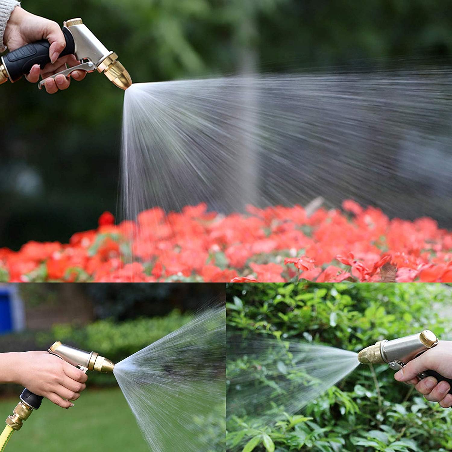 FANHAO Garten Hochdruck Gartenbrause 100% Metall/Garten Spritze Ganzmetall Verstellbarer Wasserdurchfluss Professionell für Garten Bewässerung, Autowäsche und Bürgersteig Reinigung