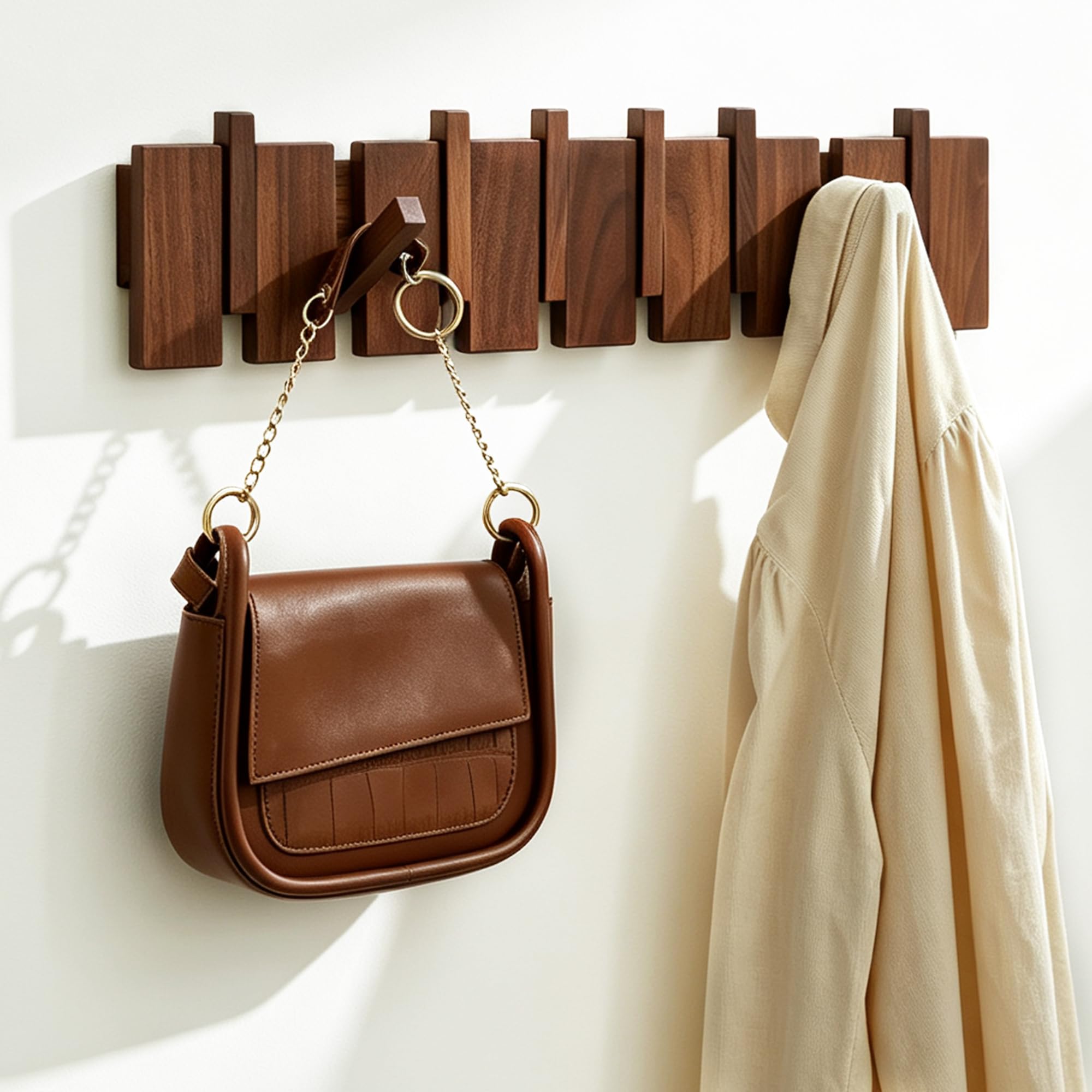 QUELLANCE Walnut Piano Keys Wall Coat Rack