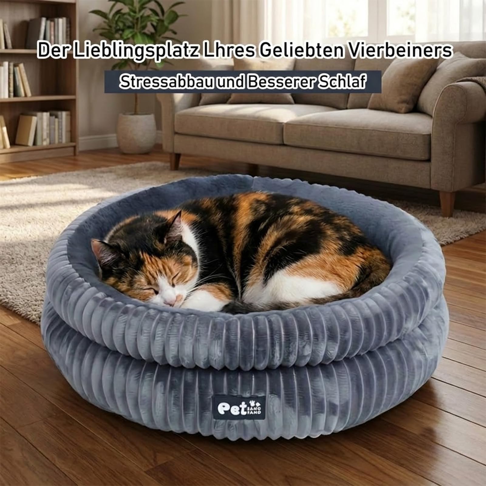 Donut Hundebett & Katzenbett 65 cm, Flauschiges Haustierbett, Grau